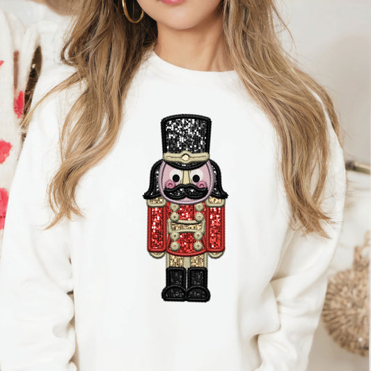 Faux Glitter and Embroidery Nutcracker DTF Transfer