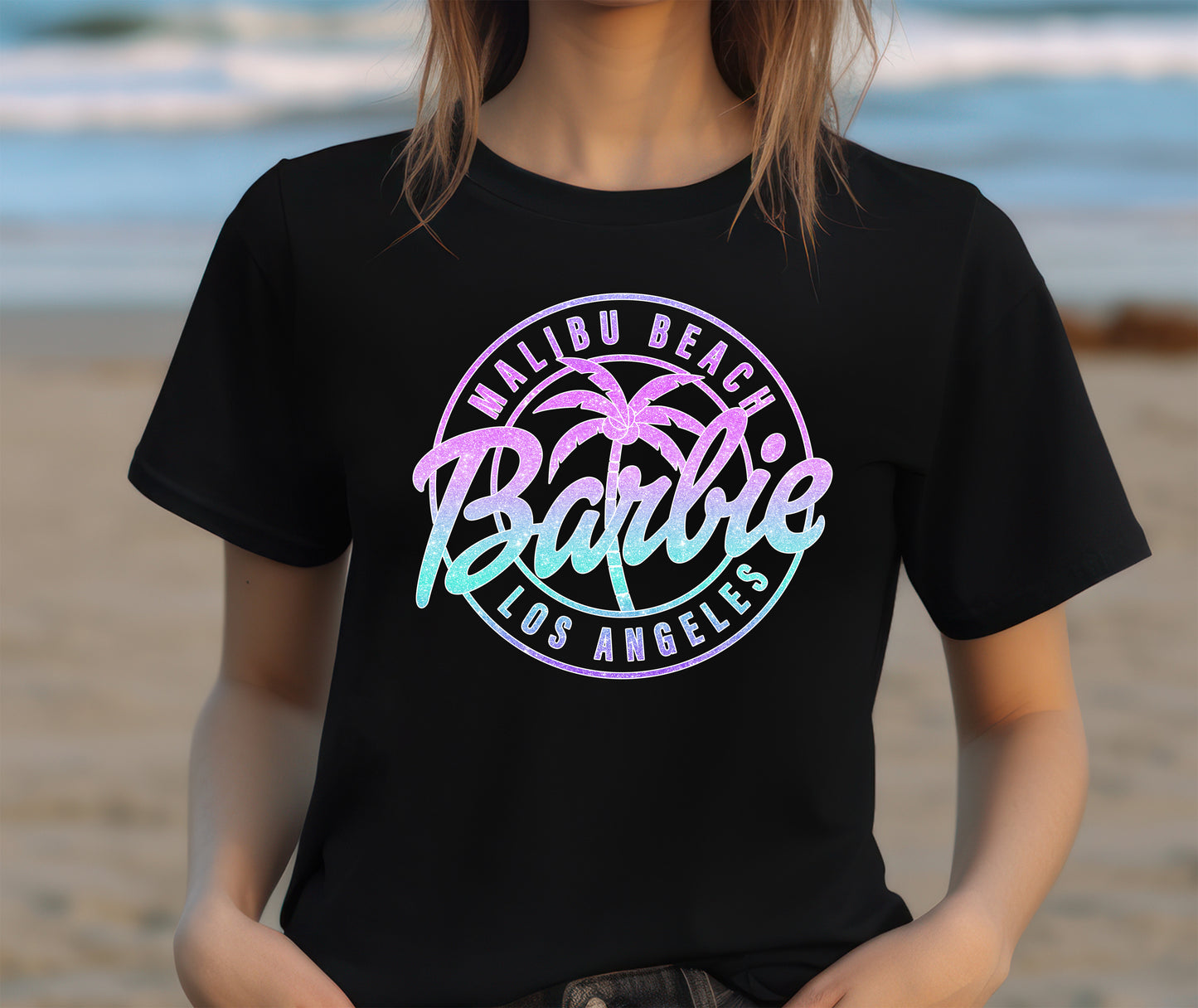 Malibu Beach Barbie Los Angeles Ombre Blue Purple Pink DTF Transfer