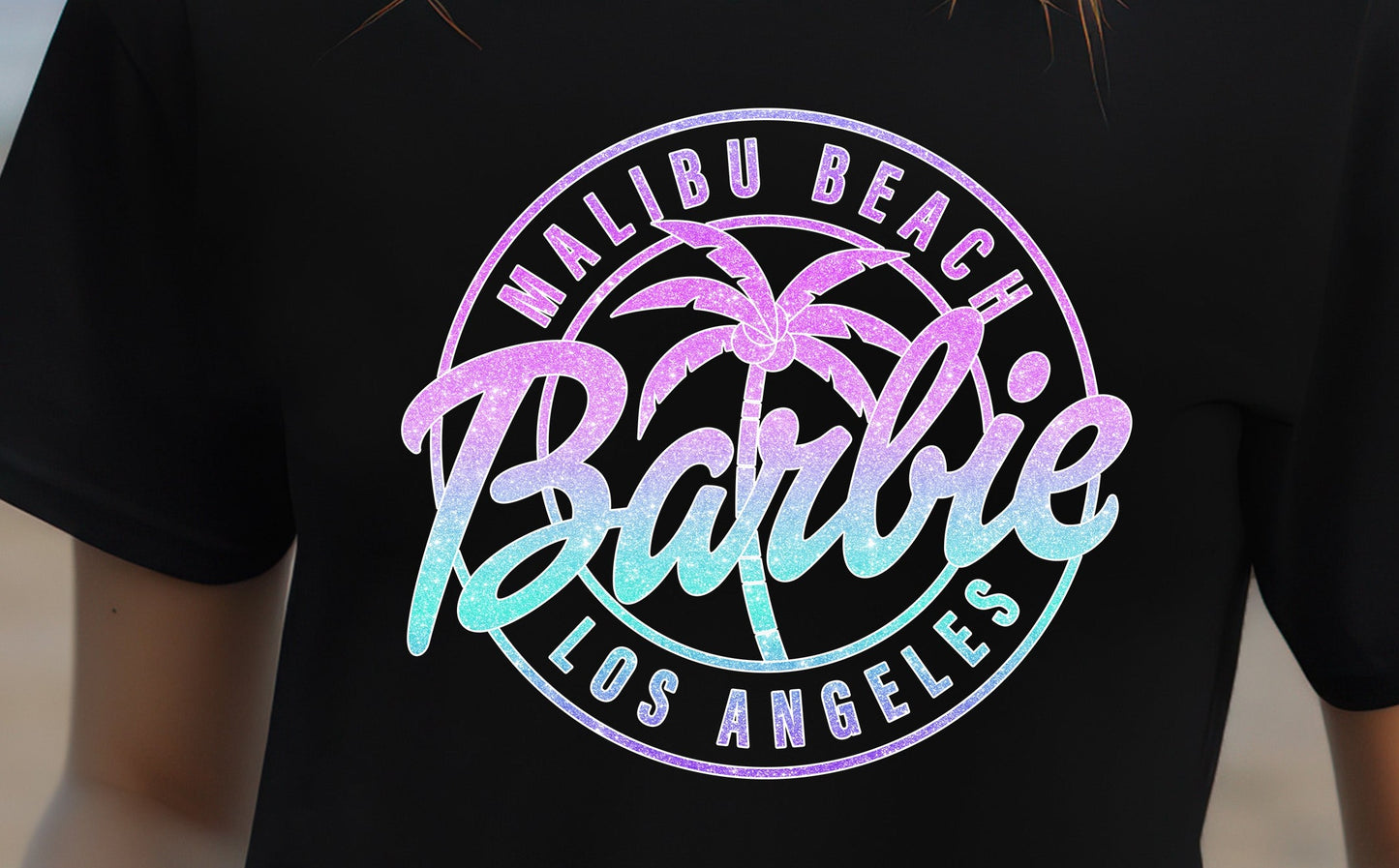 Malibu Beach Barbie Los Angeles Ombre Blue Purple Pink DTF Transfer