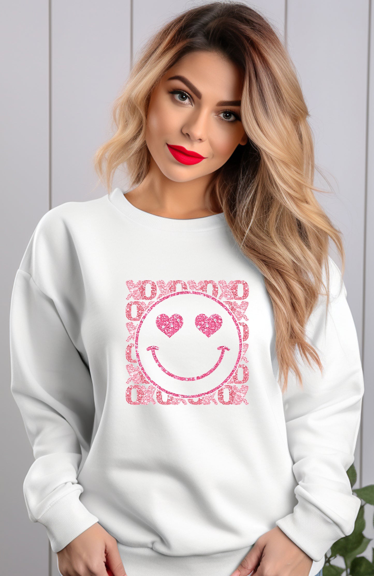 Faux Glitter Pink Happy Face XOXO DTF Transfer