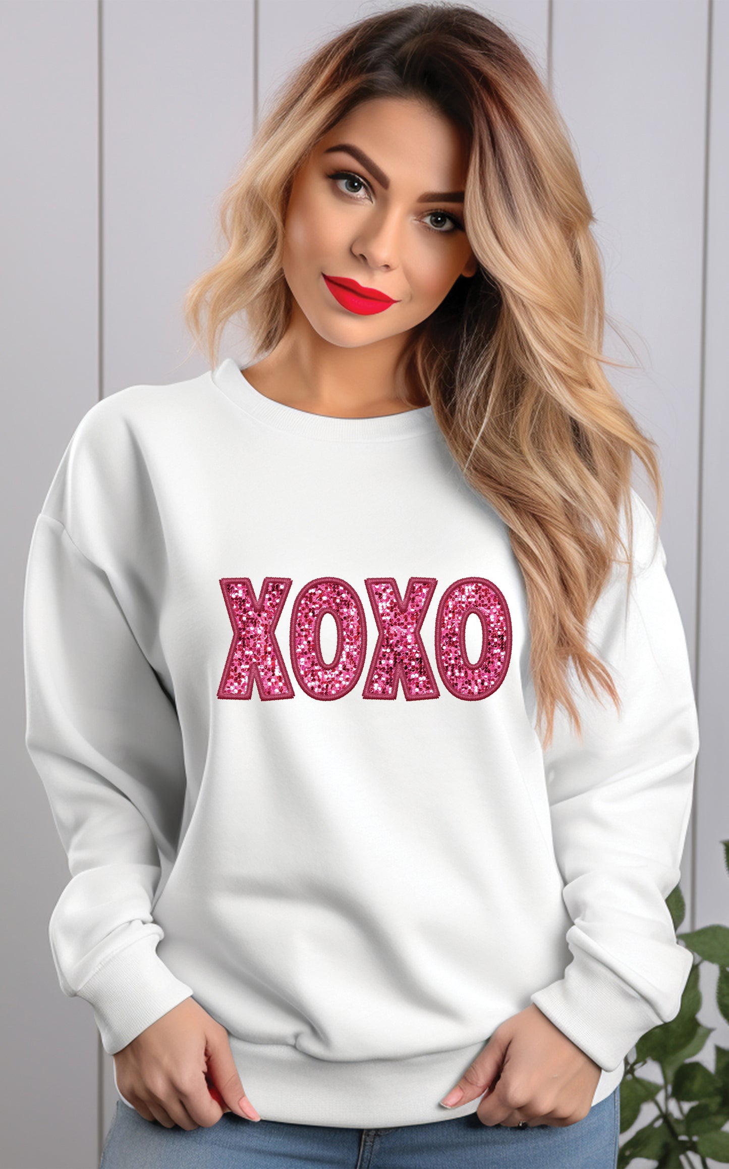 Faux Glitter and Embroidery XOXO, Valentines DTF Transfer