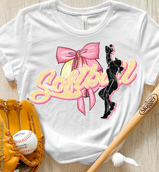 Pink Bow Softball DTF Transfer