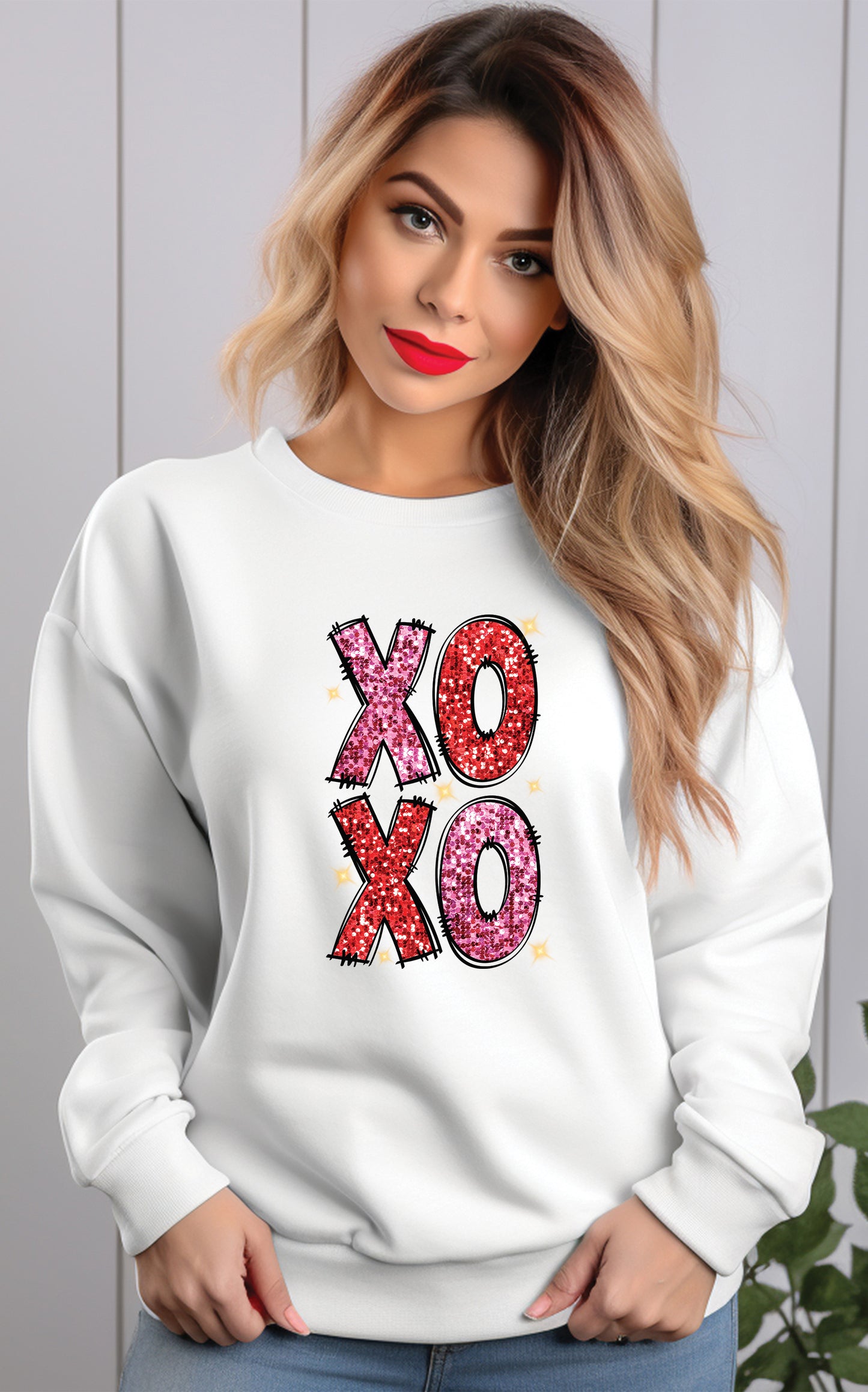 Faux Glitter Red and Pink XOXO Valentine DTF Transfer