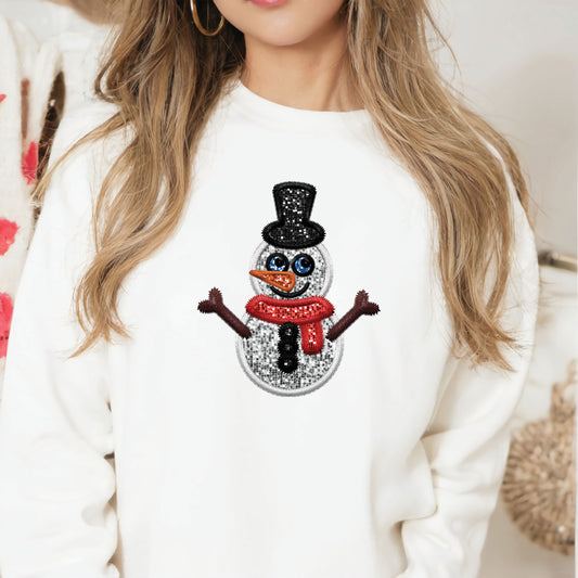 Faux Glitter and Embroidery Snowman DTF Transfer