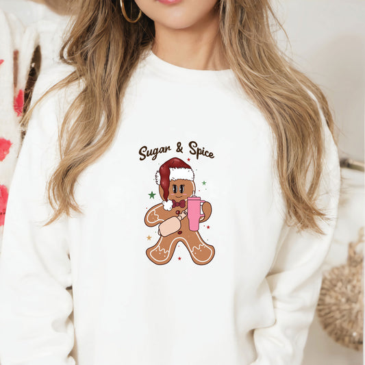 Sugar and Spice Gingerbread w/Santa Hat Christmas DTF Transfer