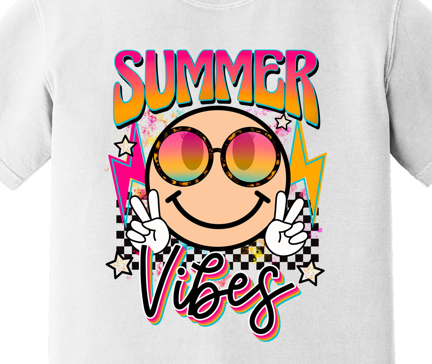 Summer Vibes Happy Face, Peace, Checkered, Fun in The Sun DTF Transfer