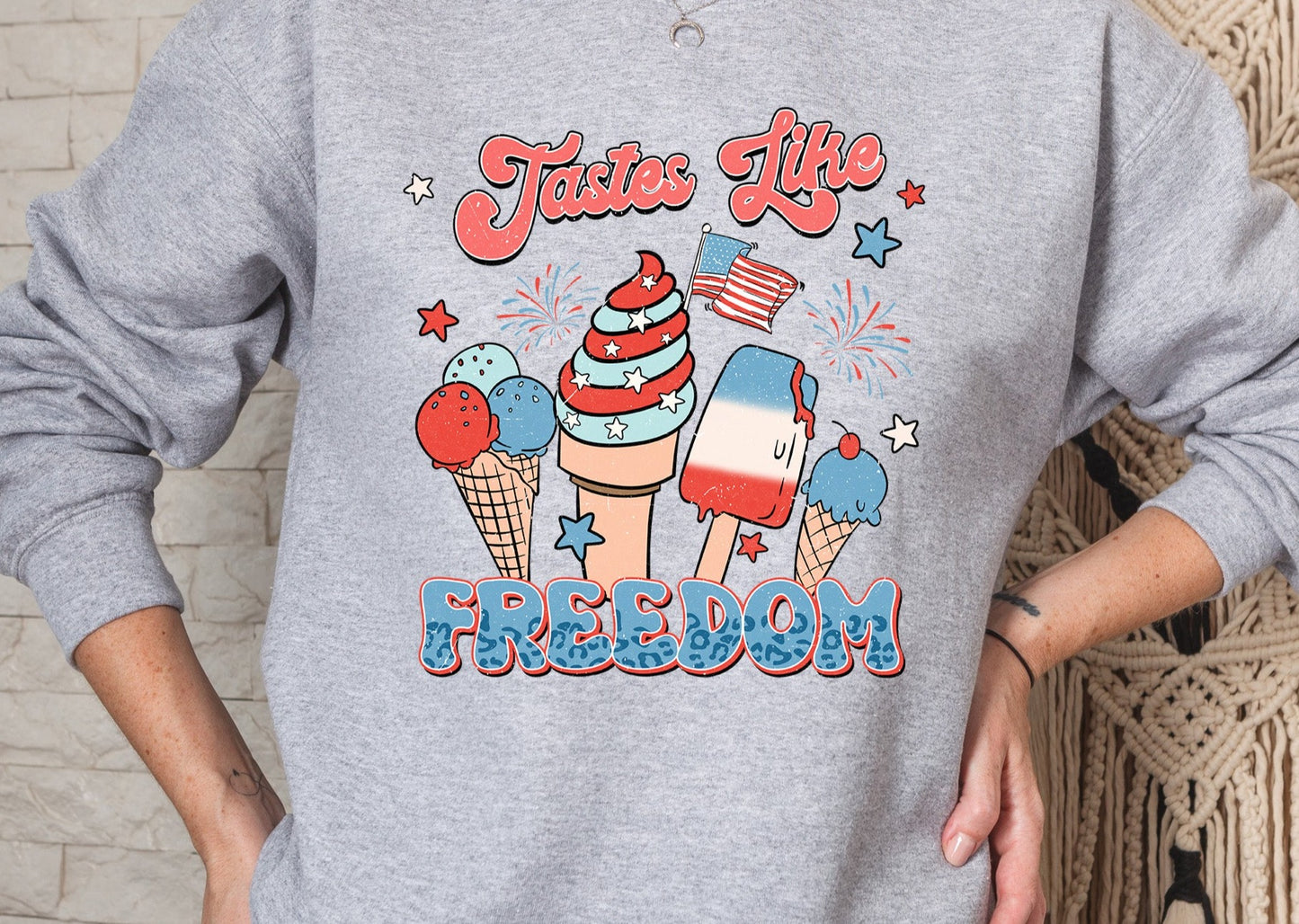Taste Like Freedom, Patriotic, 4th of July, Fireworks, Freedom, Ice Cream, Kids, Pre-teens design DTF Transfer