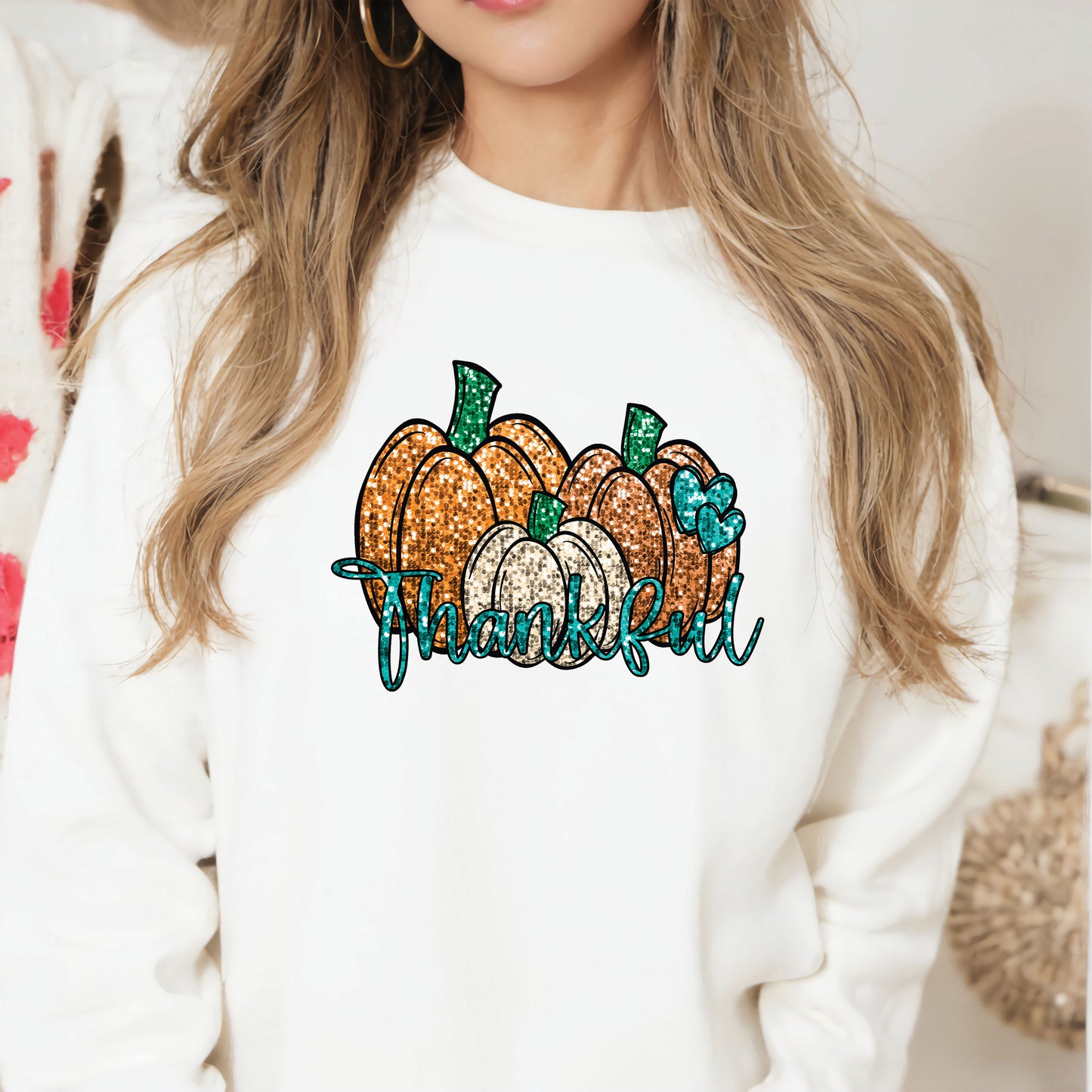 Faux Glitter Thankful Pumpkins DTF Transfer