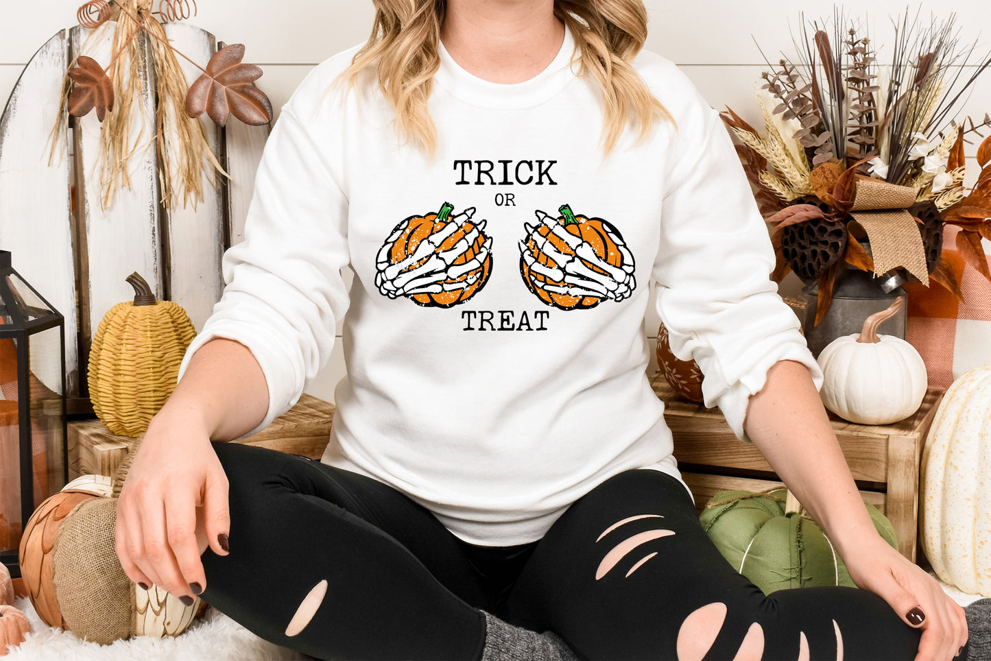 Trick Or Treat Pumpkin Skeleton Breasts, Pumpkins, Halloween DTF Transfer