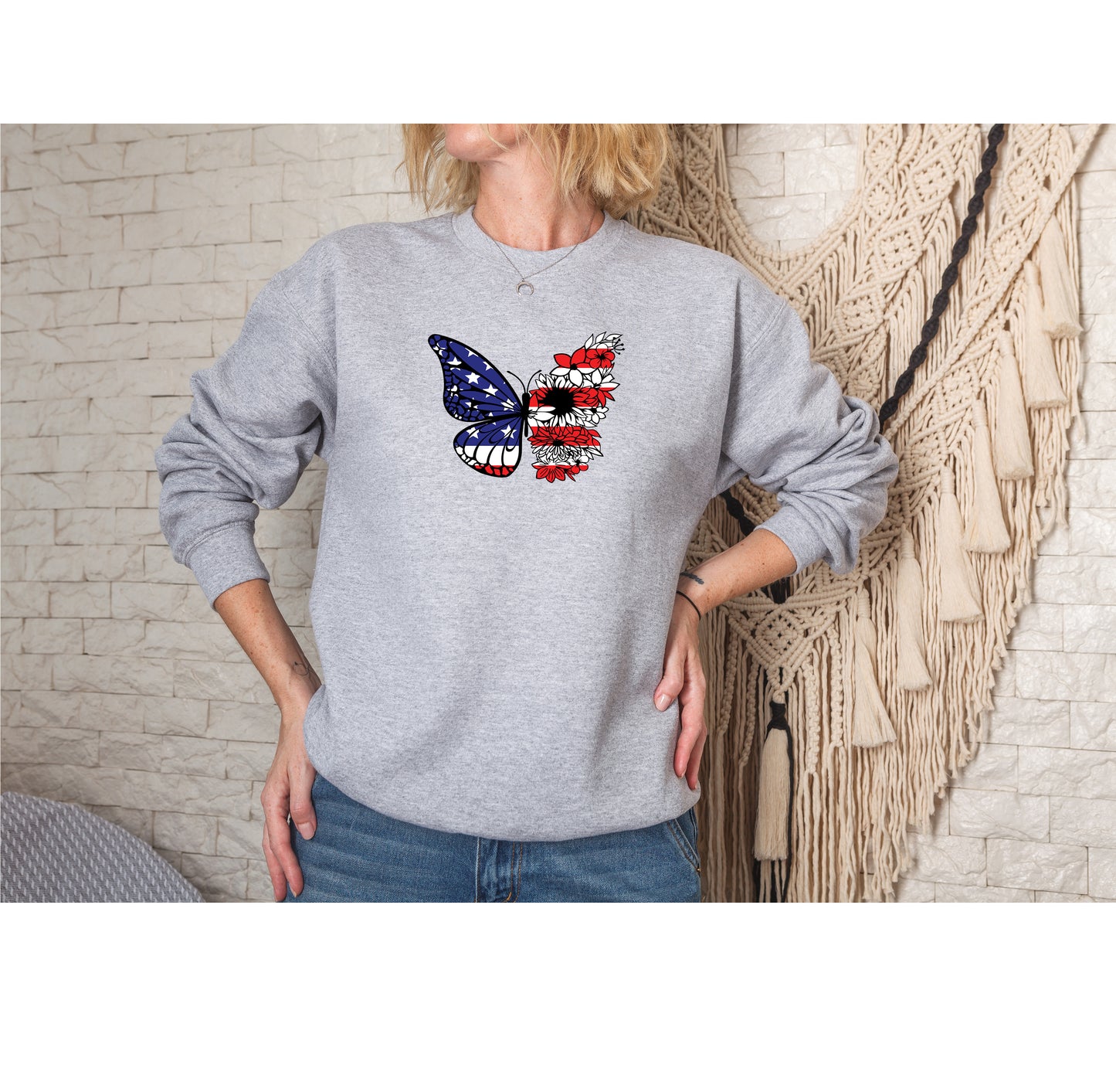 USA Flag Butterfly Flowers DTF Transfer