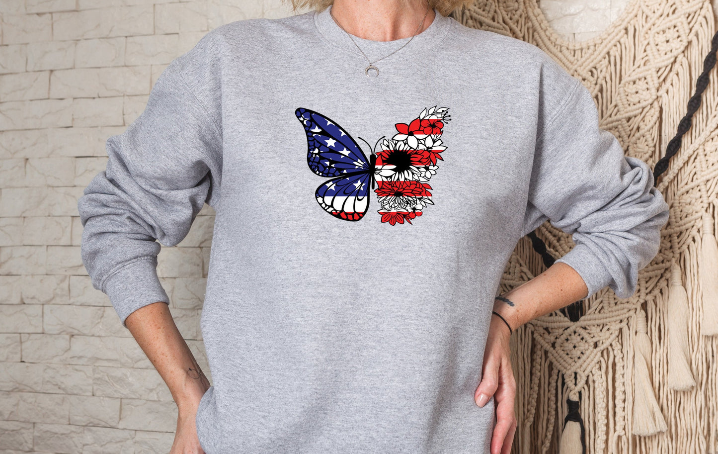 USA Flag Butterfly Flowers DTF Transfer
