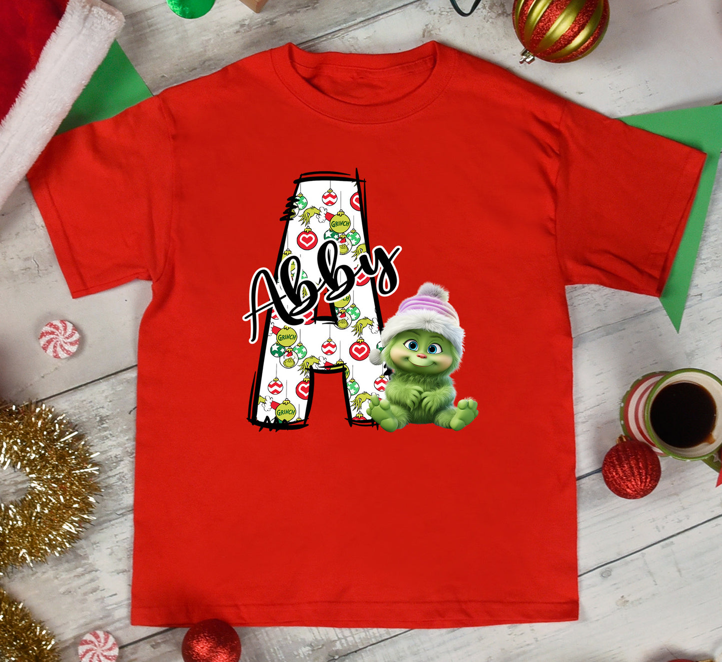 Customizable Baby Grinch Letter and Name-White Lettering Set Hat DTF Transfer