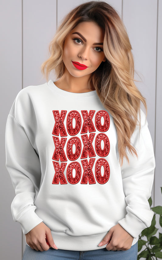 XOXO x3 Red Faux Sequin Valentines DTF Transfer