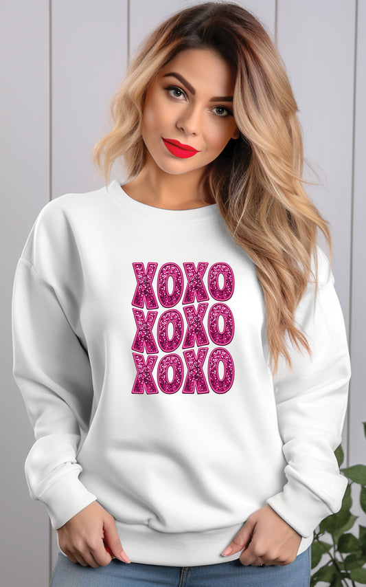 XOXO x3 Pink Faux Sequin Valentines DTF Transfer