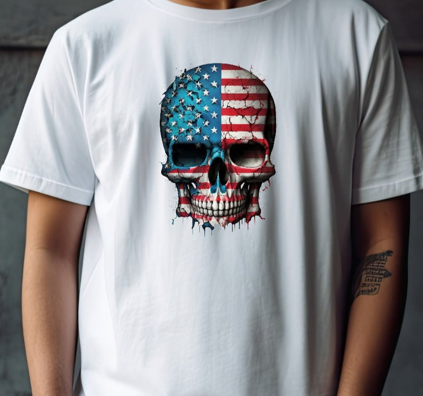 American Skull Dripping, Skull, Patriotic DTF Transfer