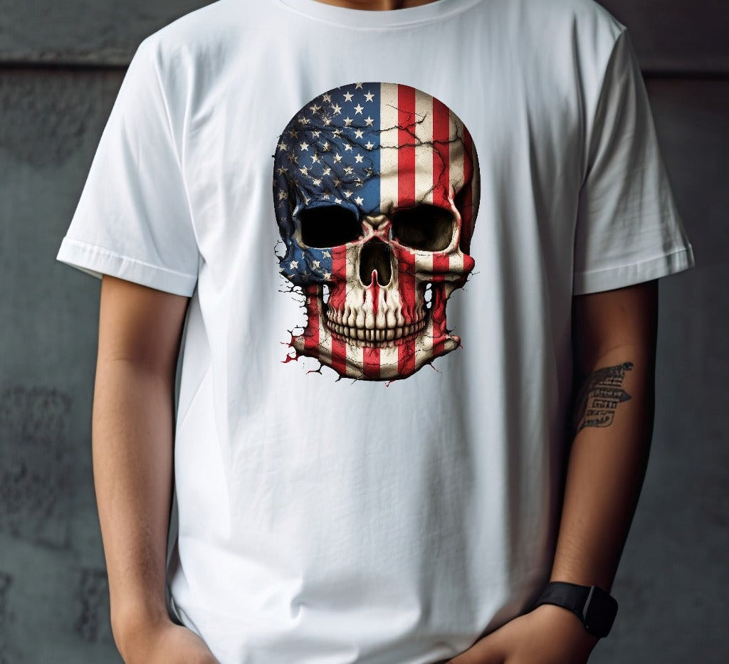 American Skull, American Flag, Skull, Patriotic DTF Transfer