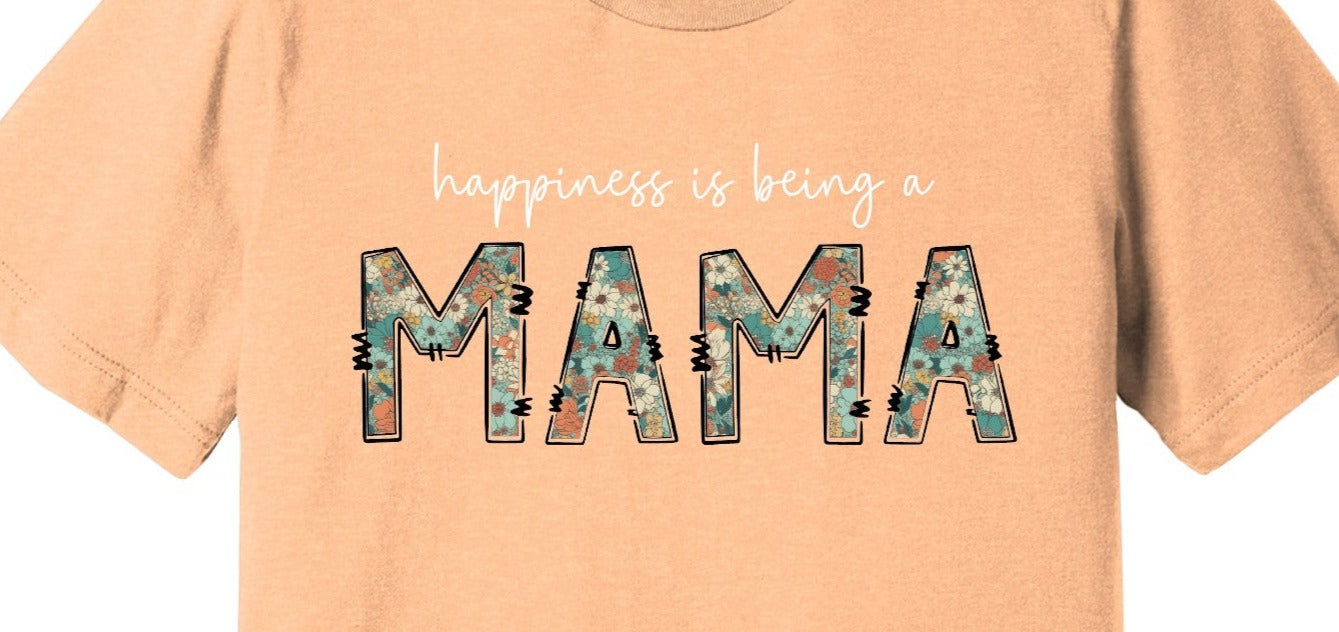 Happiness is being a Mama Doodle Letters, Vintage Flowers, Mama, Floral, Vintage Mama DTF Transfer Design