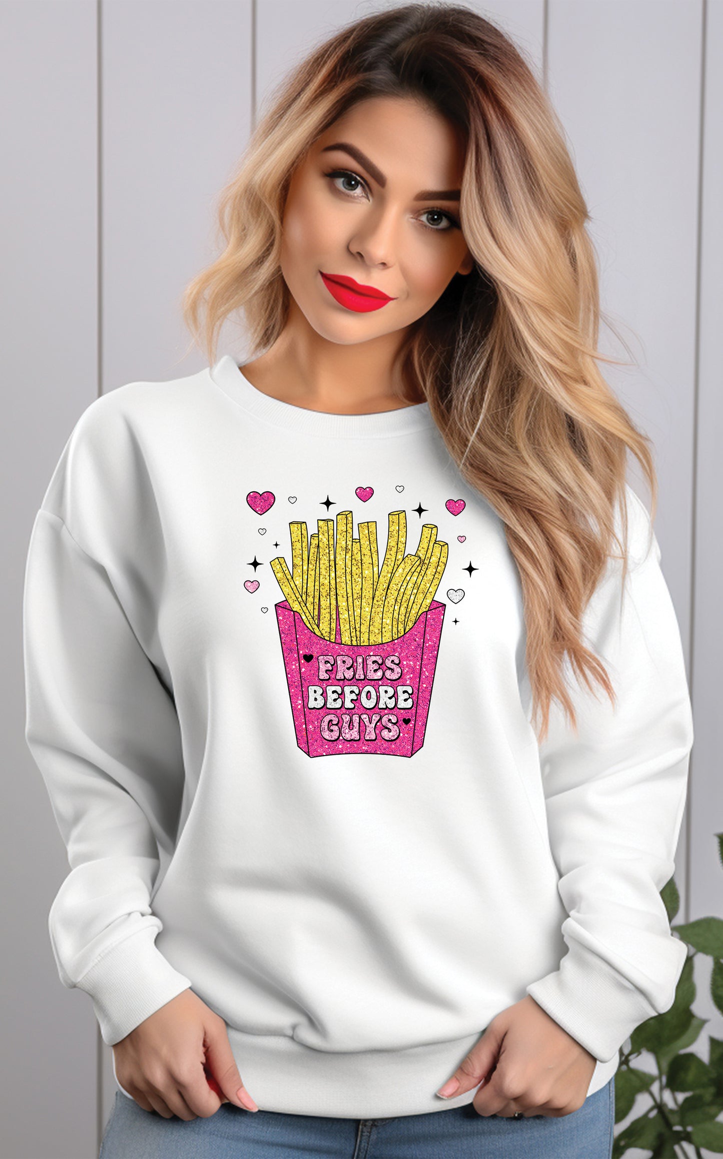 Faux Sequin Fries Before Guys Valentines DTF Transfer