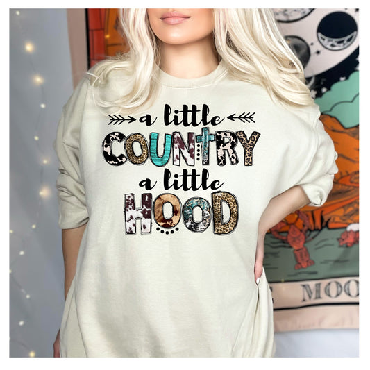 A Little Country A Little Hood, Boots, Country, Turquoise, Leopard Print, Cowboy Hide ,Western DTF Transfer