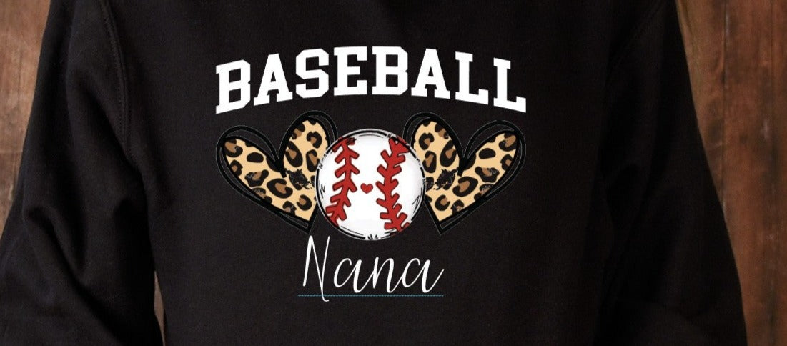 Basbeball Grandma Two Hearts Baseball, Leopard, Hearts Baseball, Grandma, Gameday DTF Transfer