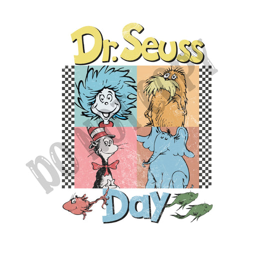 Dr Suess Day Characters, Thing, Cat in the Hat, Lorax, Horton DTF Transfer