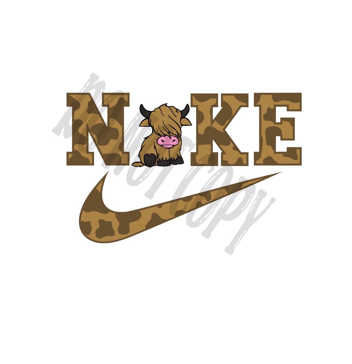 Highland Cow Swoosh, Swoosh, Cowhide, Nike, Trendy DTF Transfer