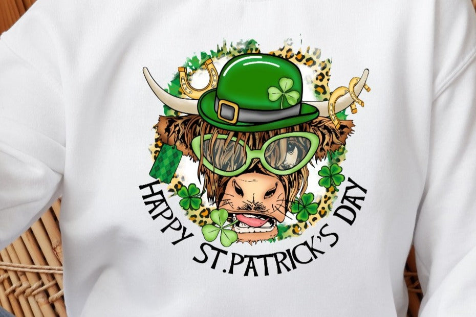 Highland Cow, Lucky Cow, Lucky, St. Patty's Day DTF Transfer