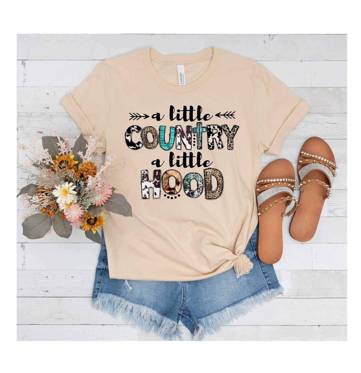 A Little Country A Little Hood, Boots, Country, Turquoise, Leopard Print, Cowboy Hide ,Western DTF Transfer