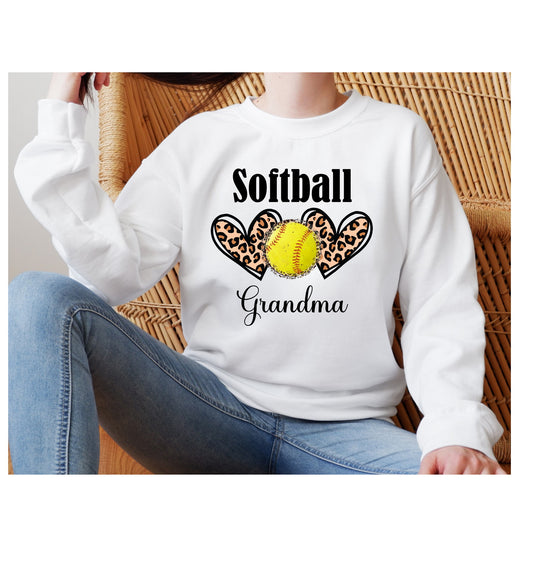 Softball Two Hearts, Leopard, Hearts, Softball Grandma, Nana, Mimi, Gigi, Grammie, DTF Transfer