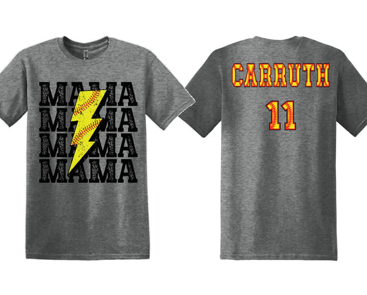 Mama softball with name and number set, 2pc DTF Transfer