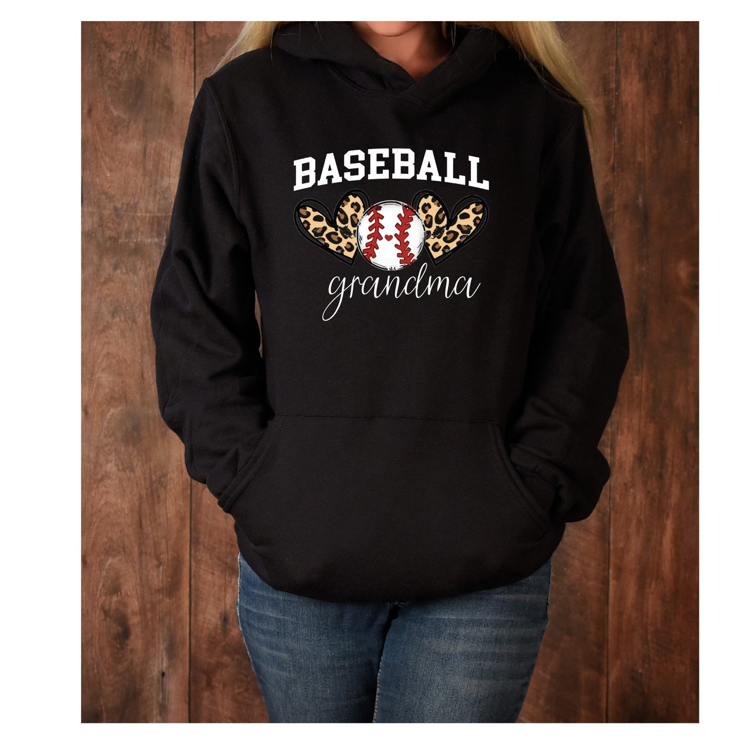 Basbeball Grandma Two Hearts Baseball, Leopard, Hearts Baseball, Grandma, Gameday DTF Transfer