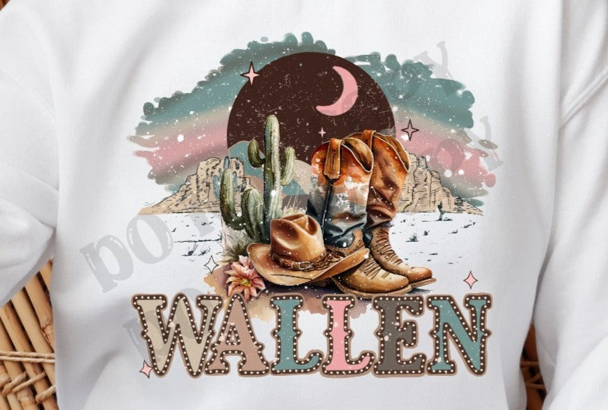 Wallen, Country Singer, Western Boots, Western Hats, Cactus, Moonlight DTF Transfer