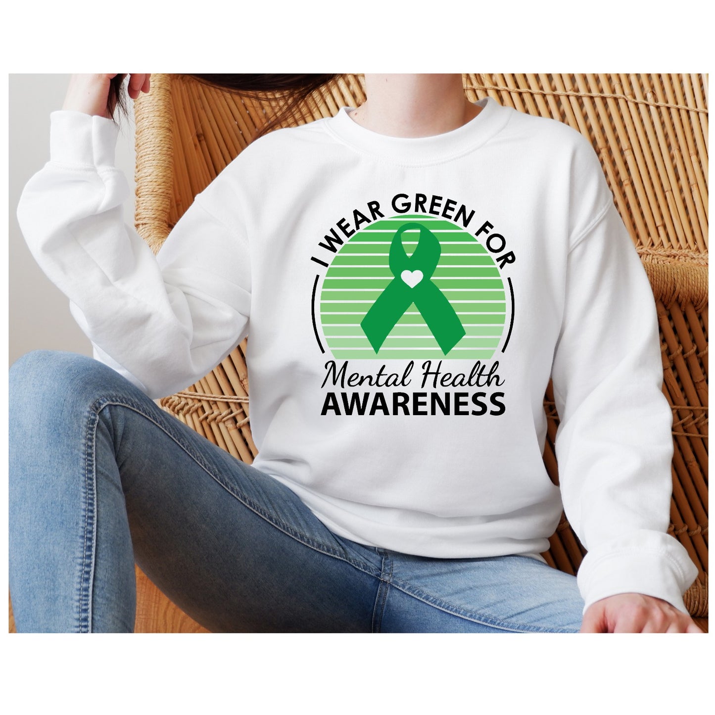 I Wear Green For Mental Health Awareness, Mental Health, Awareness, Green Ribbon DTF Transfer